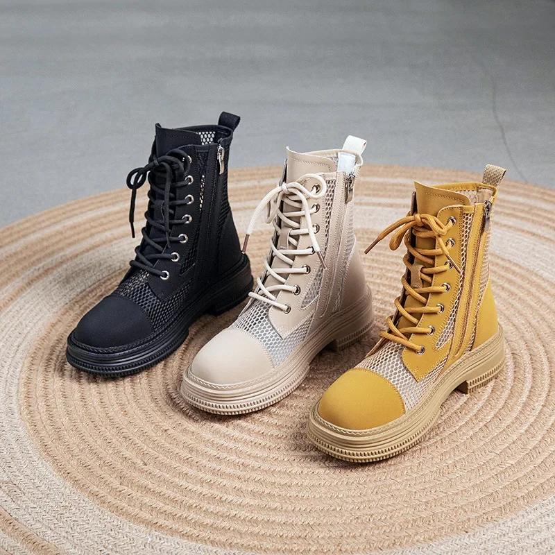 Женские ботинки на толстой подошве 2024 года, летние сандалии с тонкой сеткой и полостью, дышащие короткие ботинки, женская обувь, женская обувь Botas De Mujer