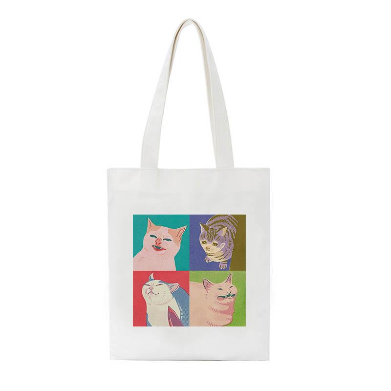 Сумка на плечо в стиле хип-хоп, женские сумки с рисунком кошки, Холстовая сумка для покупок, сумки для покупок, готические сумки в стиле Харадзюку с эстетической живописью