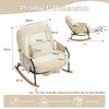 Oversized Rocking Chair with Foot Rest, Side Pocket, Cushion, Adjustable Backrest, Metal Wooden Frame, Indoor/Outdoor Living Room, Faux Fur, Beige