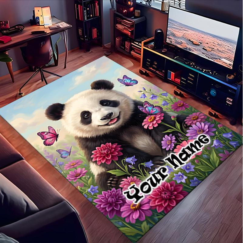 1PC Custom Name Panda Garden Theme Floor Mat Ideal for Living Room, Game Rooms, Office, Bedroom,Floor Mat Playful Design