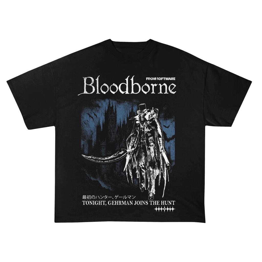 Готическая Игровая Футболка в Стиле Охотника Bloodborne Свободный Крой Ретро Стиль Парный Стиль Тяжелый 100% Хлопок Всесезонная Уличная Одежда