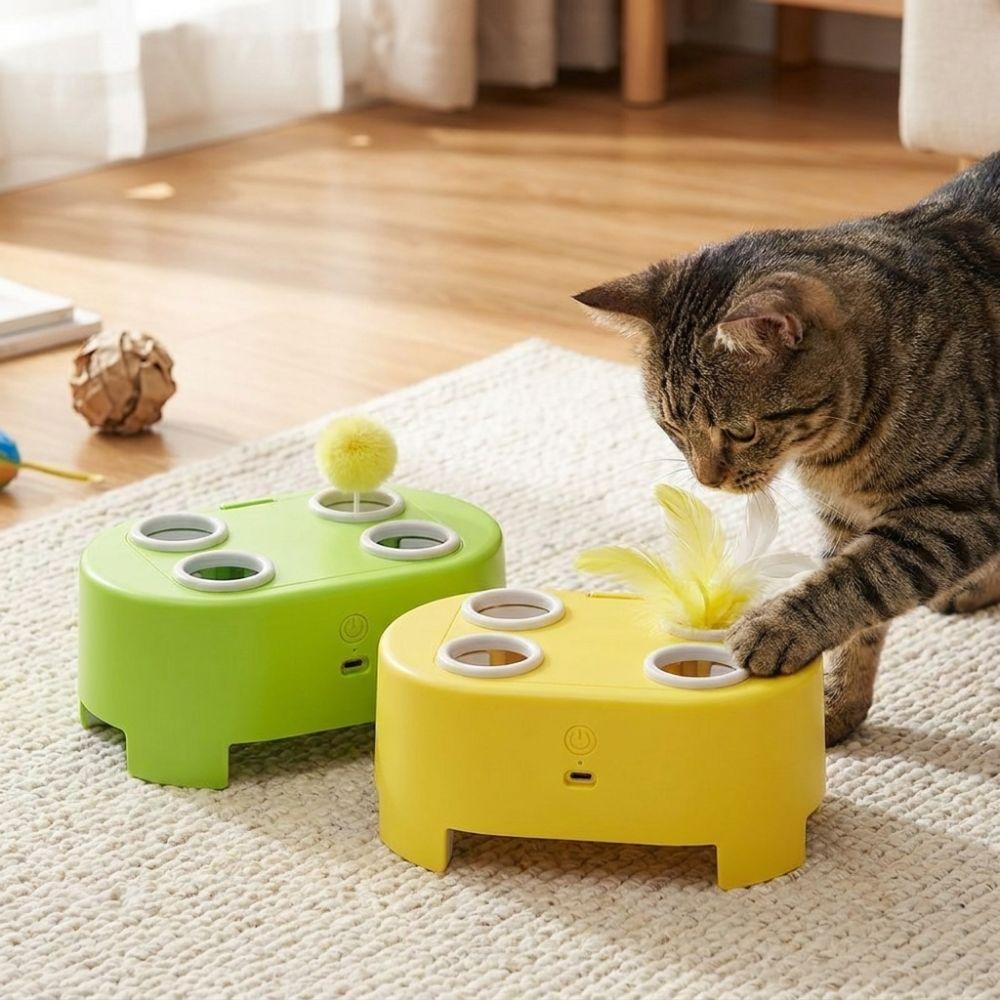 Auto Pop Up Pom Pom Balls Electric Whack Mole Cat Toy For Kitten Adult Cat