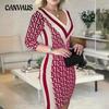 Autumn Women's Dress Fashion Geometric Pattern Wrap Dresses