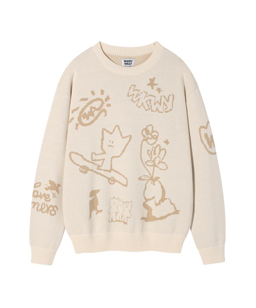 WACKY WILLY Jacquard Pullover Knit Cream