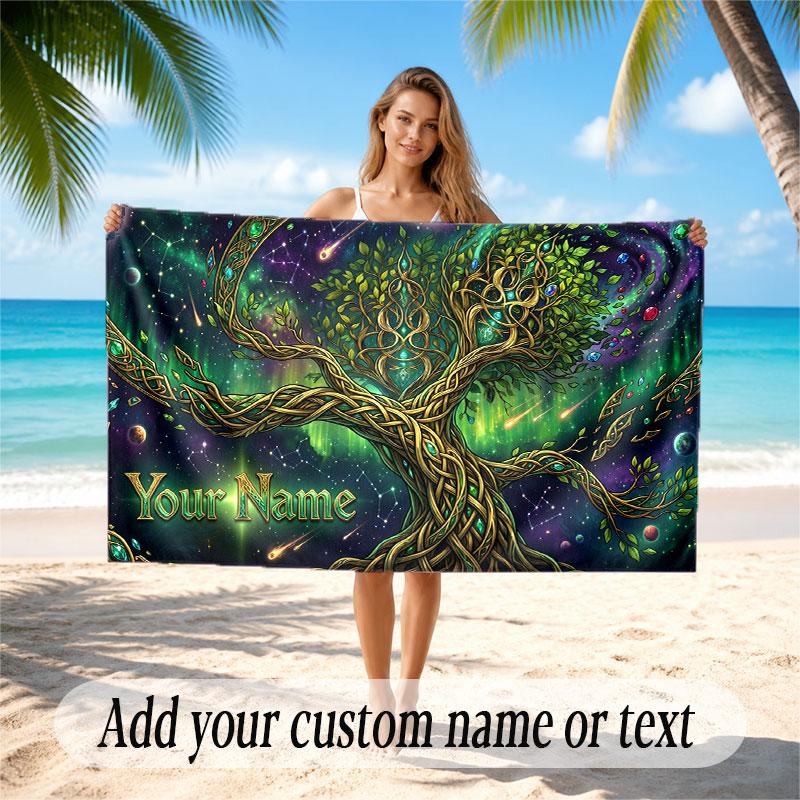 Tree of Life Theme Beach Towel Personalized Custom Name & Text Soft Quick Dry Beach Towel for Swimming Travel