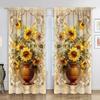 2 Pieces of Sunflower Vase Print Curtain - Polyester Material - Suitable for Bedroom Living Room Study Room Anti-privacy Curtain