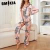 Женская домашняя одежда Осень и Зима Рубашка с длинным рукавом Брюки Пижама из двух частей