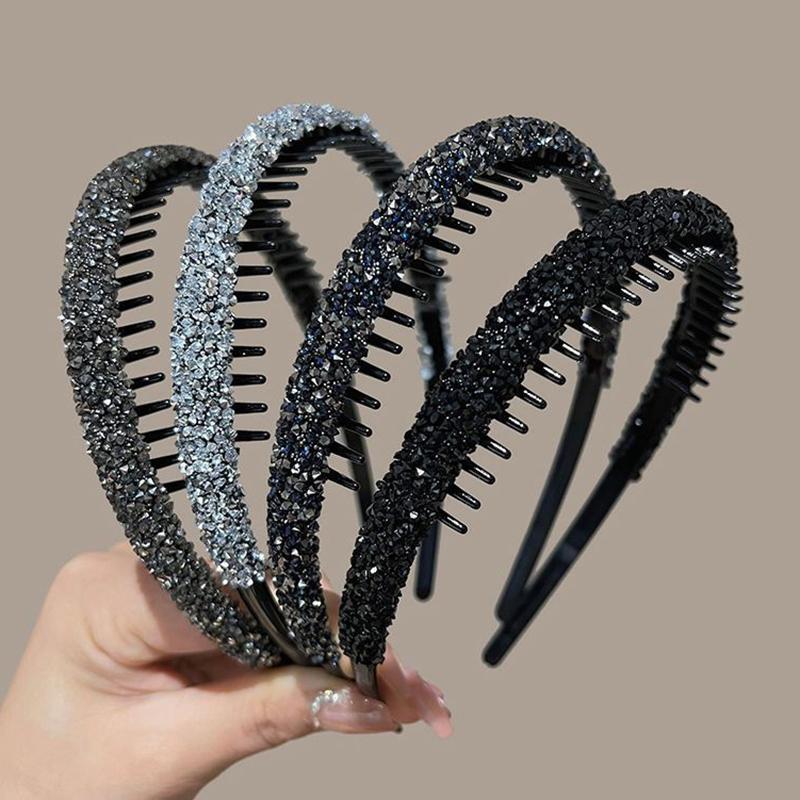 Нескользящие обручи для волос со стразами, женские зубчатые эластичные обручи для женщин, блестящие роскошные обручи для волос