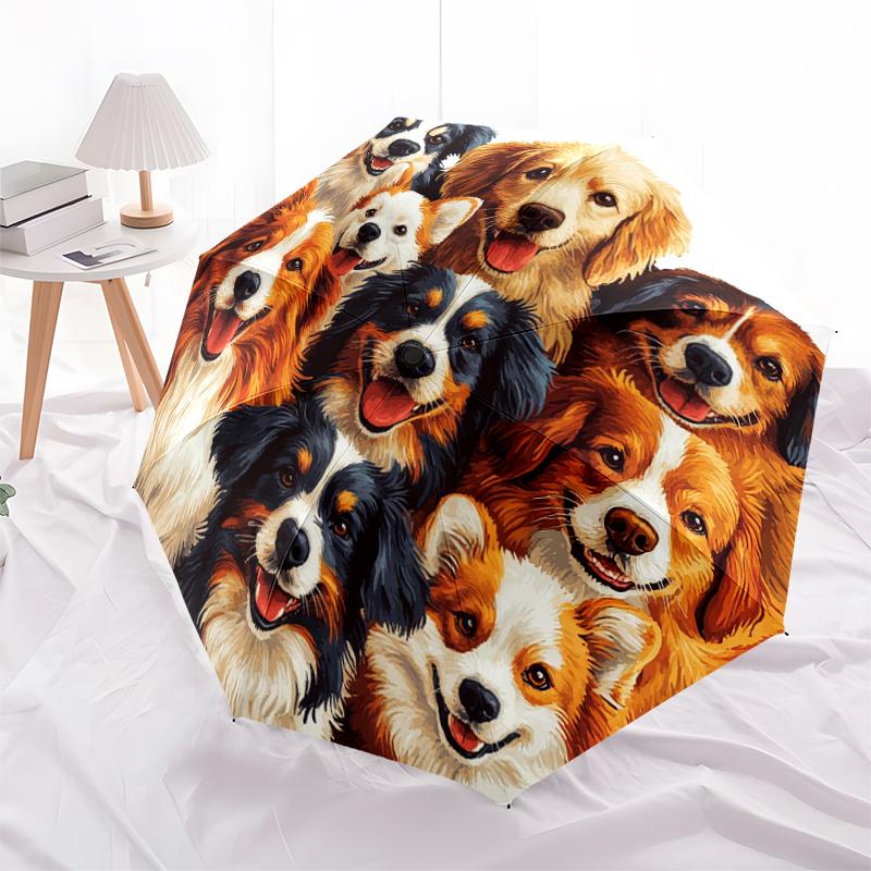 1 шт. Автоматический складной зонт - Узор "Коллаж из собак", Портативная и складная конструкция с 8 спицами, Рождественские и Подарок на День Рождения