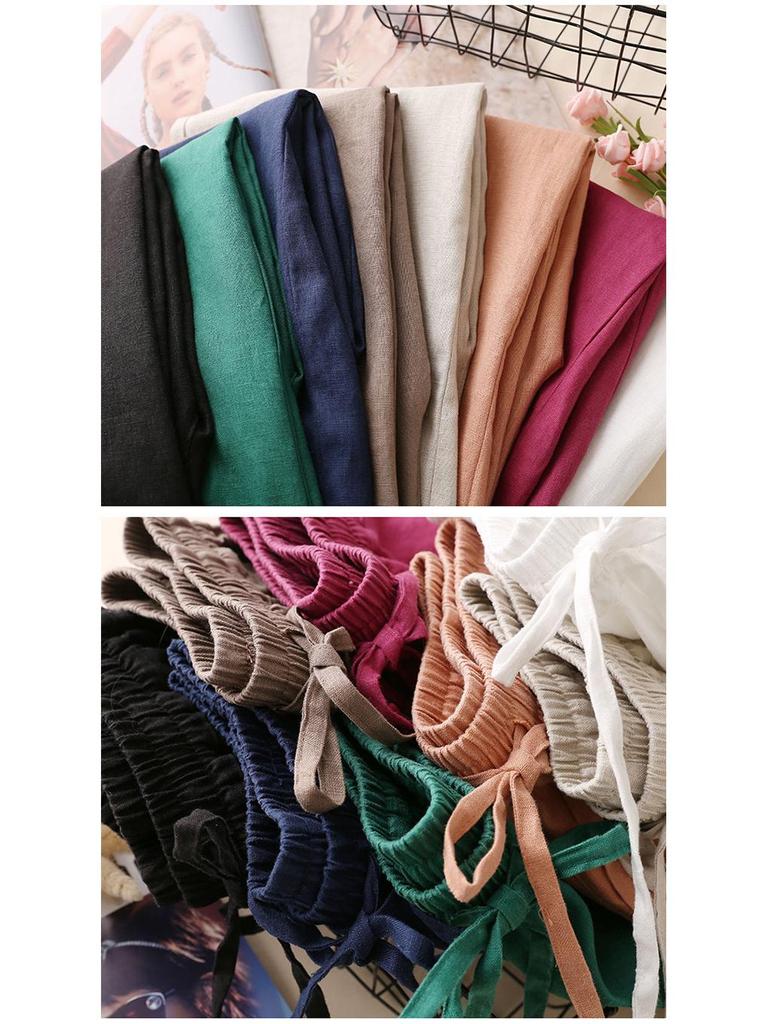 Женские брюки с высокой талией из хлопка и льна с широкими штанинами - Свободные, Стройнящие, Дышащие, Большого размера, Повседневные прямые штанины для весны и осени