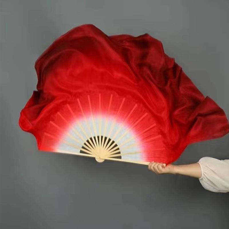 10-50Cm Length Adult Imitation Silk Dance Fan Double Sided Gradient Red Color Dancer Practice Dance Props Chinese Folk Dance Fan