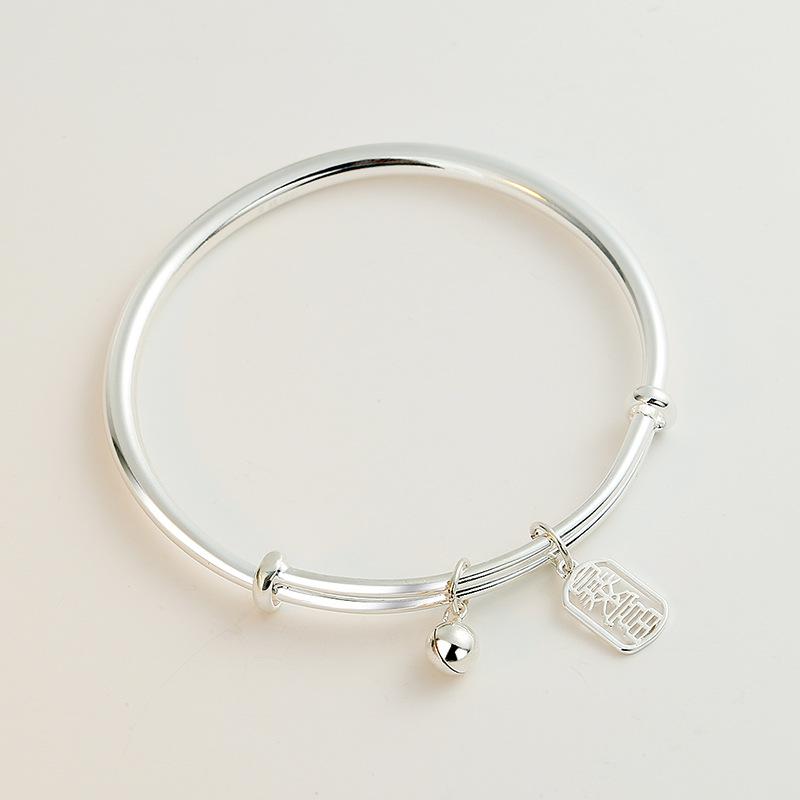 Zuyin S999 Hollowed Out Plaque Wealth Bell Bracelet with New Chinese Style Versatile Women's Push-pull Pure Silver Bracelet As A Gift for Girlfriend
