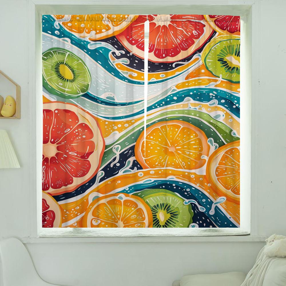 Window Home Interior Kitchen Curtains for Living Room 2 Pieces Blackout Curtains Door Curtain Fruit Partition Bedroom Decoration