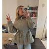 Womens Plaid Jacket Long Sleeve Stand Collar Casual Slim Fit Outerwear Fashion Coat
