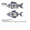 Retro Distressed Wood Craft 2Pcs Mediterranean Style Wooden Fish Wall Hanging, Hollow Skeleton Indoor Outdoor Marine Ornaments Decor, Vintage Nautical