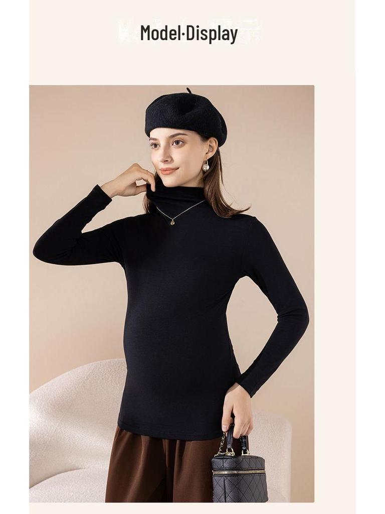 Топ для беременных с полувысоким воротником, эластичный, на весну и осень