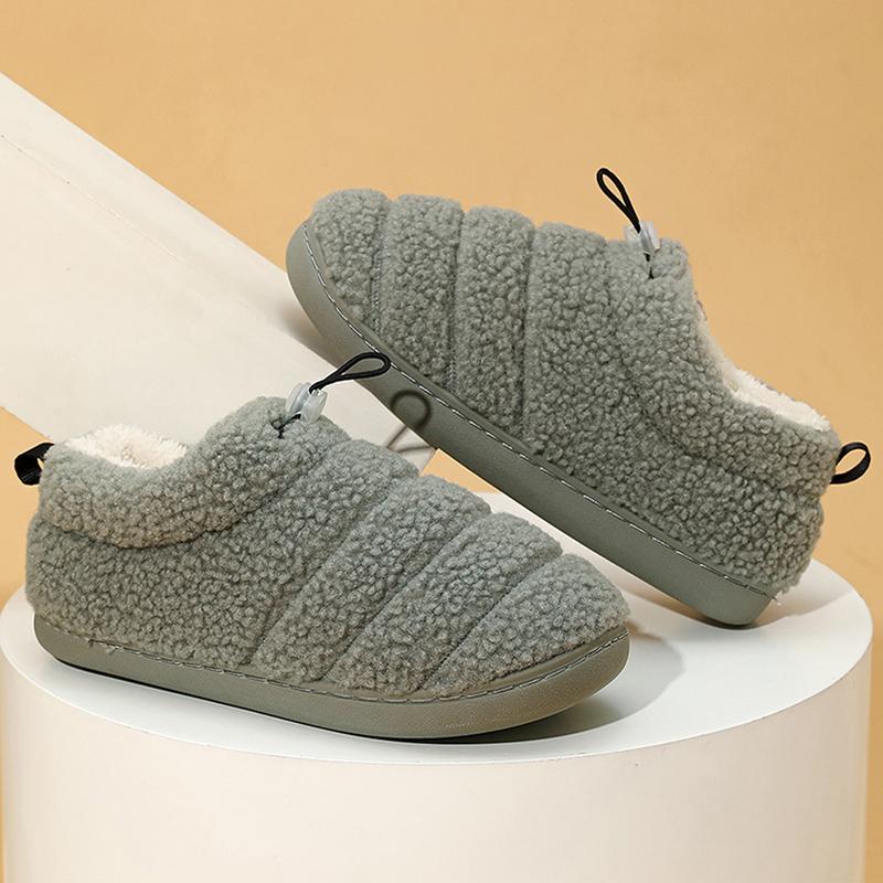 Модные домашние теплые плюшевые тапочки для женщин 2025 Зима Искусственный мех Плоский каблук Хлопковая обувь Женские Слипоны Нескользящие Хлопковые Шлепанцы Женские