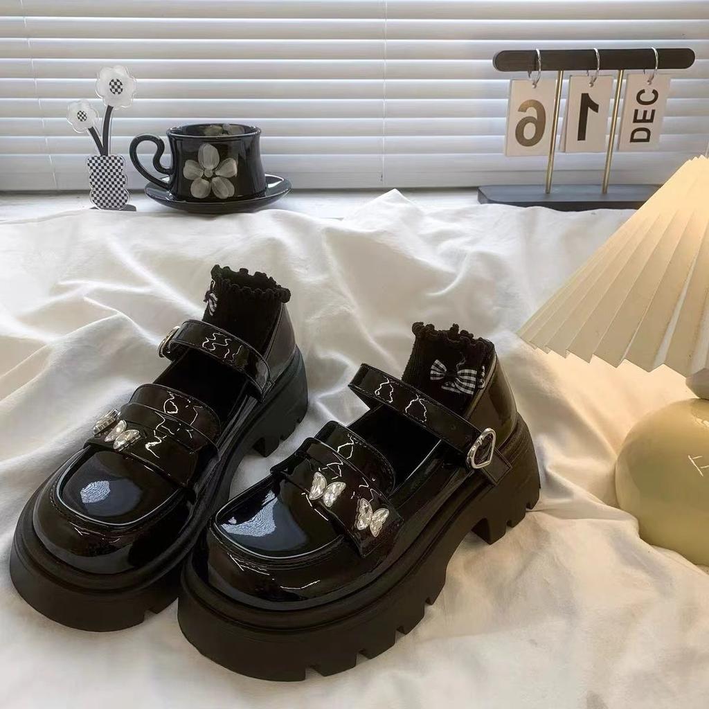Shallow Mouth Sweet and Cool Mary Jane Single Shoes Women's Summer New Lightweight Butterfly British Style Shiny Thick-soled Small Leather Shoes