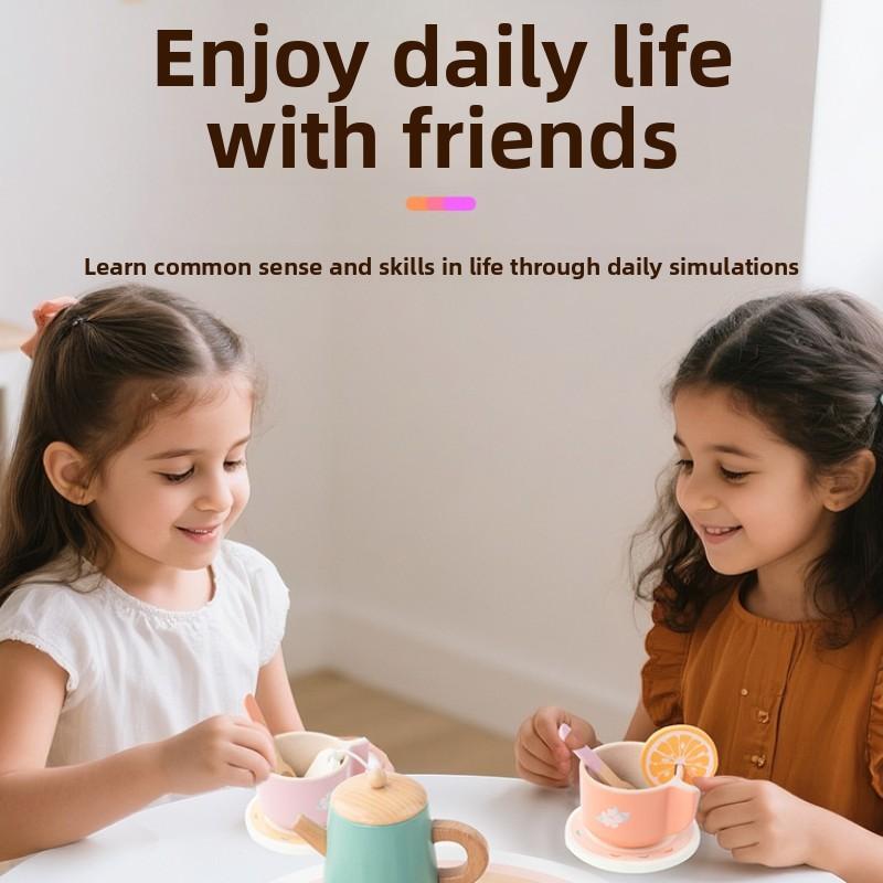 Afternoon Tea Wooden Cookies Cups Tableware Set Children Toys For Role Playing