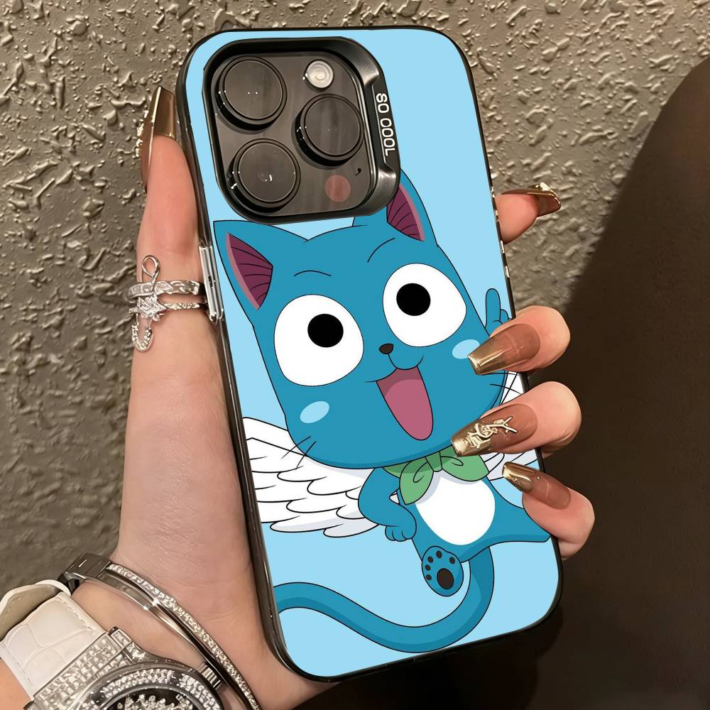 Anime Fairy Tail Happy Phone Case For iPhone 17,16,15,14,13,12,11 Plus,Pro Max,XS,Colorful Silver Black Cover