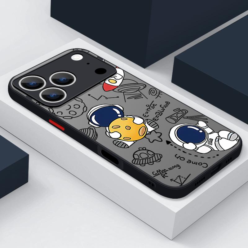 Cartoon Astronaut Phone Case For iPhone 17 Air 16 15 14 Pro Max 13 12 17 Pro 16e 11 Matte Shockproof Soft Edge Hard Cover Funda