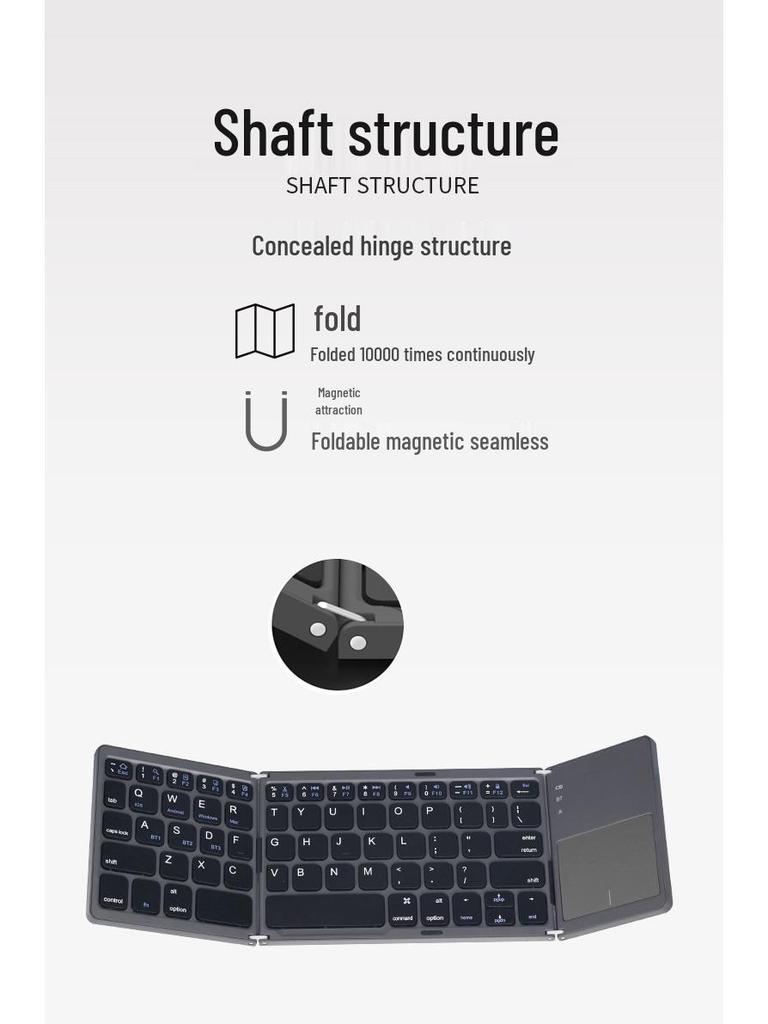 B033 Tri-Fold Bluetooth Keyboard with Touchpad - Multi-System Compatible for Tablets and Laptops
