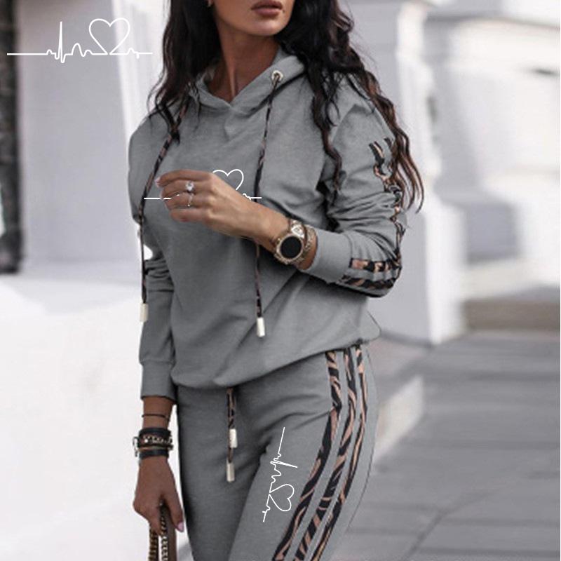 Весна Осень Повседневный 2 шт. Комплекты Пуловер Спортивный Костюм Женские Костюмы