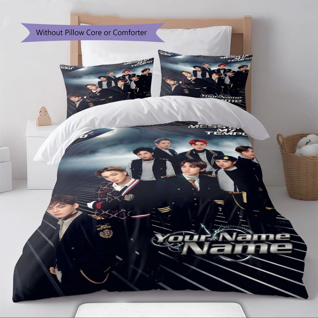 Name Custom Korean Kpop exo Pattern Bedding Set Quilt Cover Pillowcase Home Decor Gift (1 * duvet cover + 2 * pillowcase, without core)