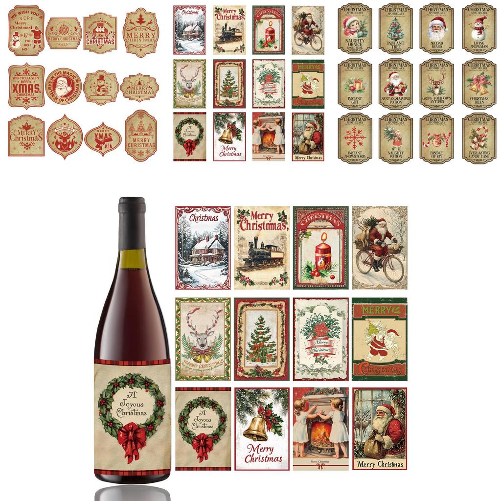 Christmas Decorative Wine Bottle Labels With Vintage Design For Holiday Party Decor