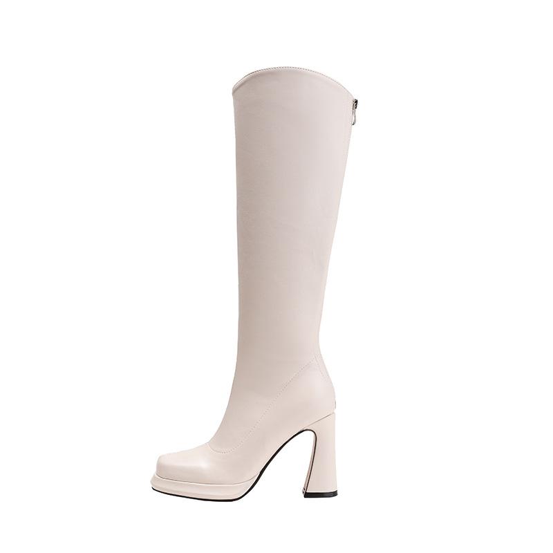 Waterproof Table Boots Women's Knee High-heeled Fashion Boots 2025 Autumn and Winter New Square Head Thick Heel Thin High Boots