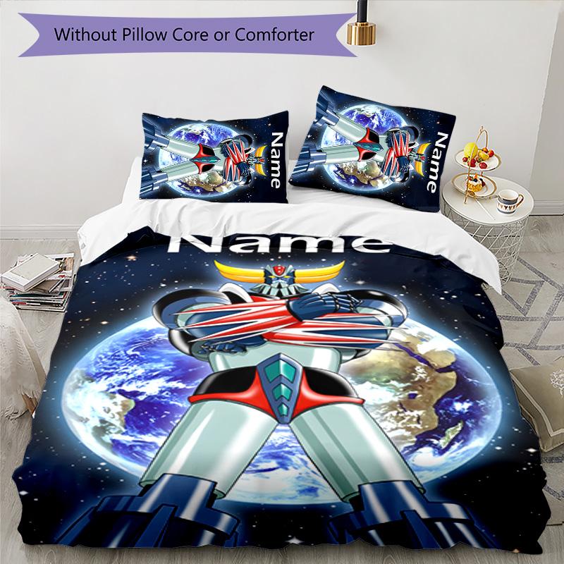3pcs UFO Robot Grendizer1 Cover Set - Personalized Name, HD Printed Bedding with 1 Cover and 2 Pillowcases - Perfect for Home Decor, Easy Care