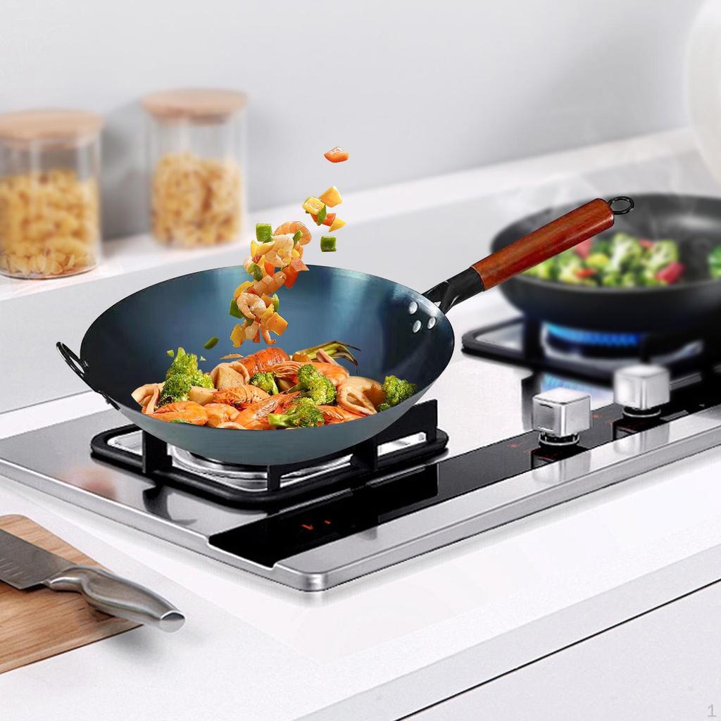 Round Bottom Wok Cooking Pot with Wooden Handle for Gas And Induction