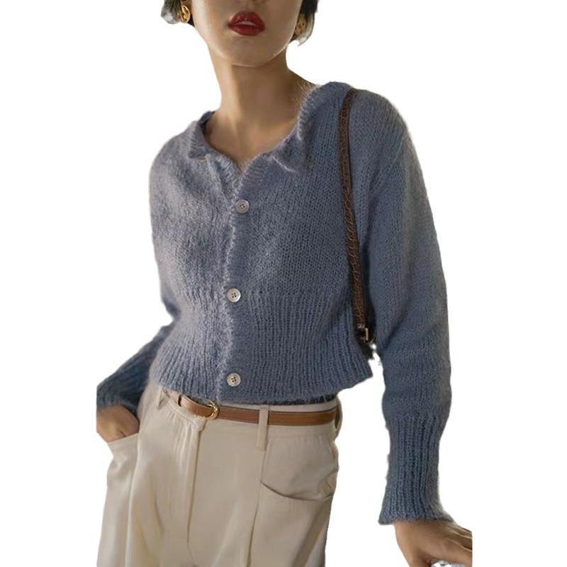 Корейский однотонный женский вязаный кардиган Осень и Зима Темперамент Приталенный и стройнящий свитер