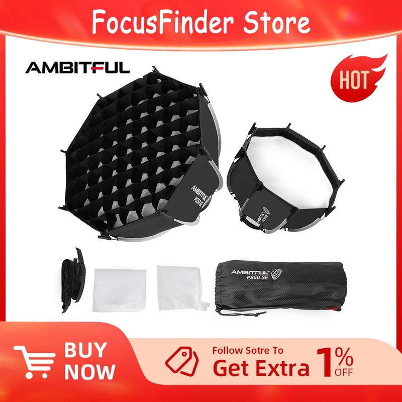 AMBITFUL PS30/PS50 SE 30cm 55cm Quickly Release Bowens Mount Octagon Softbox + Honeycomb Grid Outdoor mini SoftBox for LED Flash
