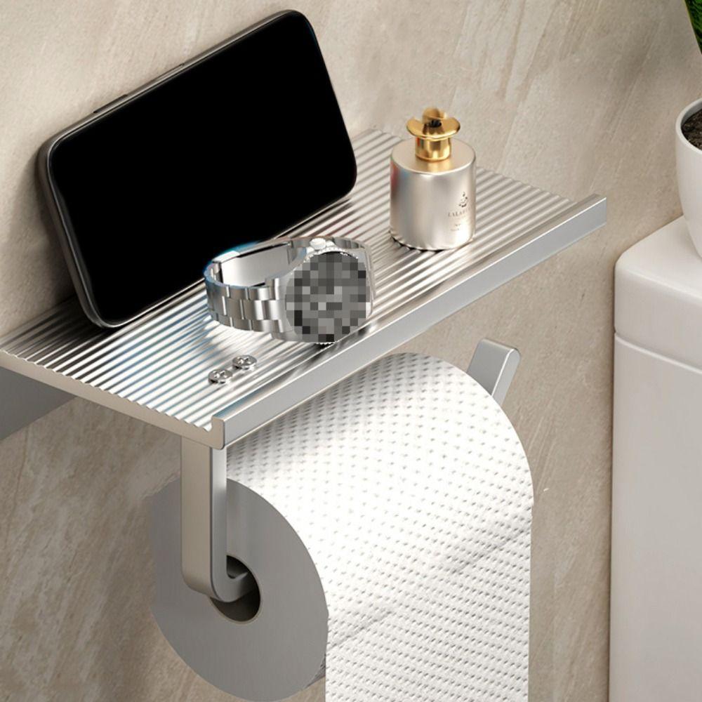 Punch Free Toilet Paper Holder Space Aluminum Phone Storage Rack Tissue Roll Holder Kitchen