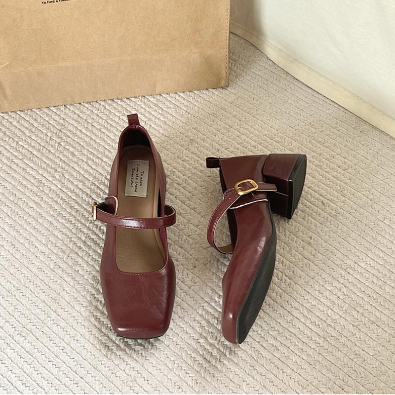 Дизайнерские Винтажные Женские Туфли Мэри Джейн на Толстом Каблуке Британский Стиль Квадратный Носок Кожаные Туфли Весна Осень Лаконичные Zapatos De Mujer