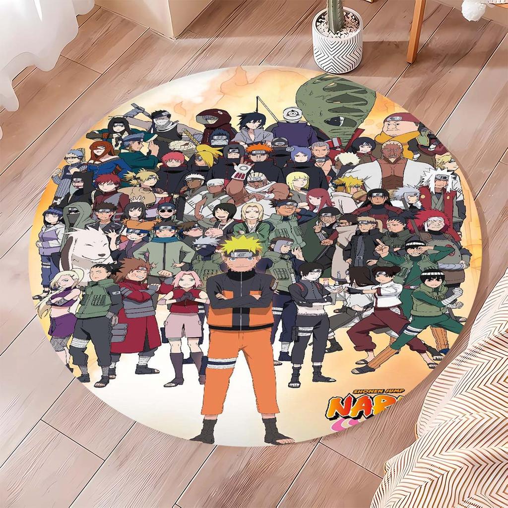 Naruto Round Area Rug Anime Cartoon Pattern Soft Non-Slip Floor Carpet For Bedroom Living Room Kids Room Playroom Home Decor Mat