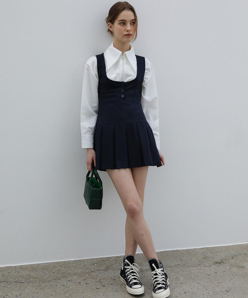 Hypernet Pleated Skirt Slim Vest Dress