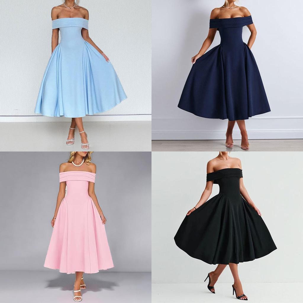 Elegant Off Shoulder A Line Dress With High Waist For Casual And Daily Wear