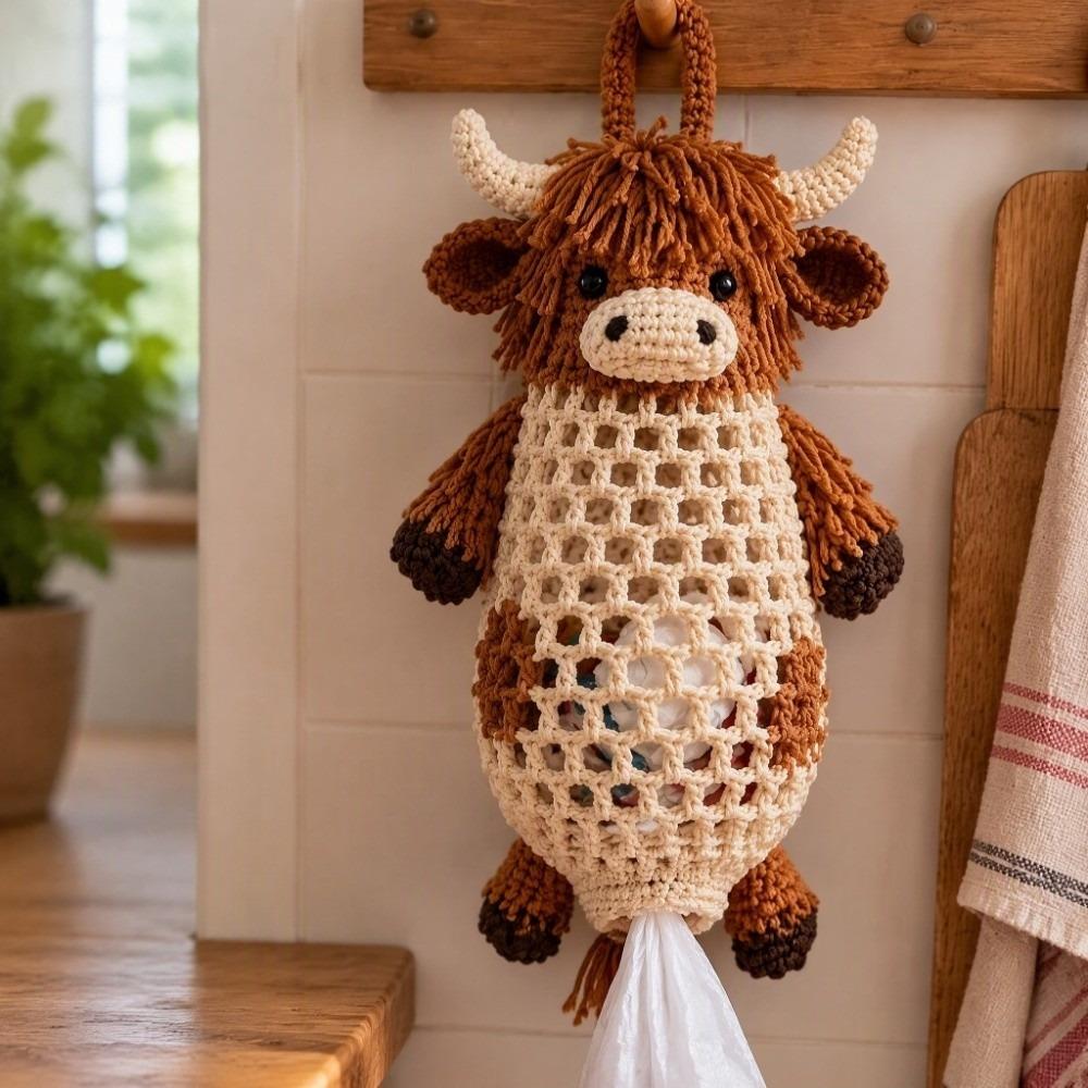 Handmade Crochet Animal Bag Holder Kit DIY Yarn Craft Plastic Bag Holder Grocery Storage