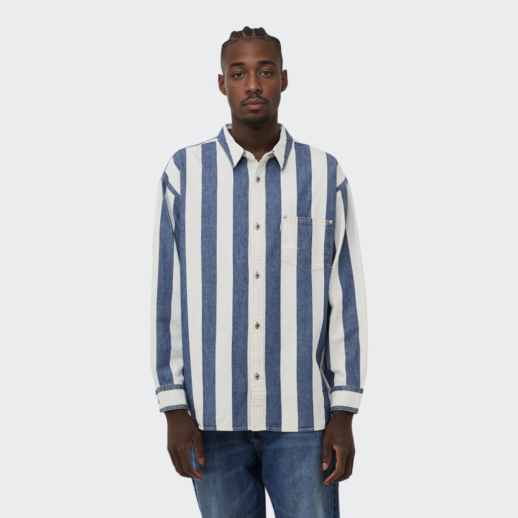 Levis FW22 Striped Pocket Single-Breasted Long Sleeve Shirt Men Shirts Indigo A3404-0003