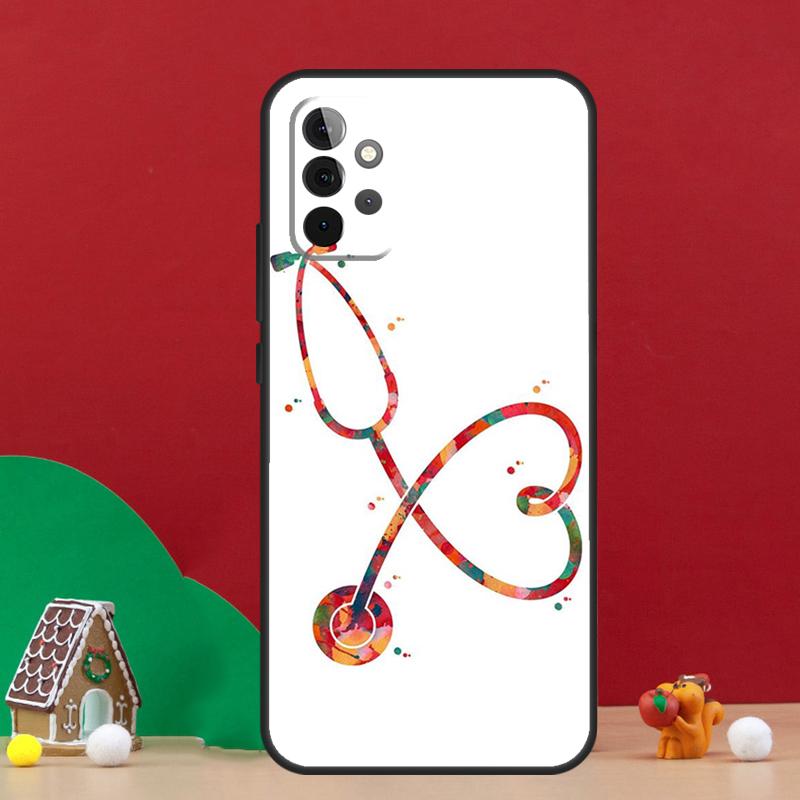 Милый Чехол-Сердечко со Стетоскопом для Samsung Galaxy A36 A56 A06 A13 A53 A32 A12 A22 A52 A35 A17 A16 A55 A15 A54 A34 A14