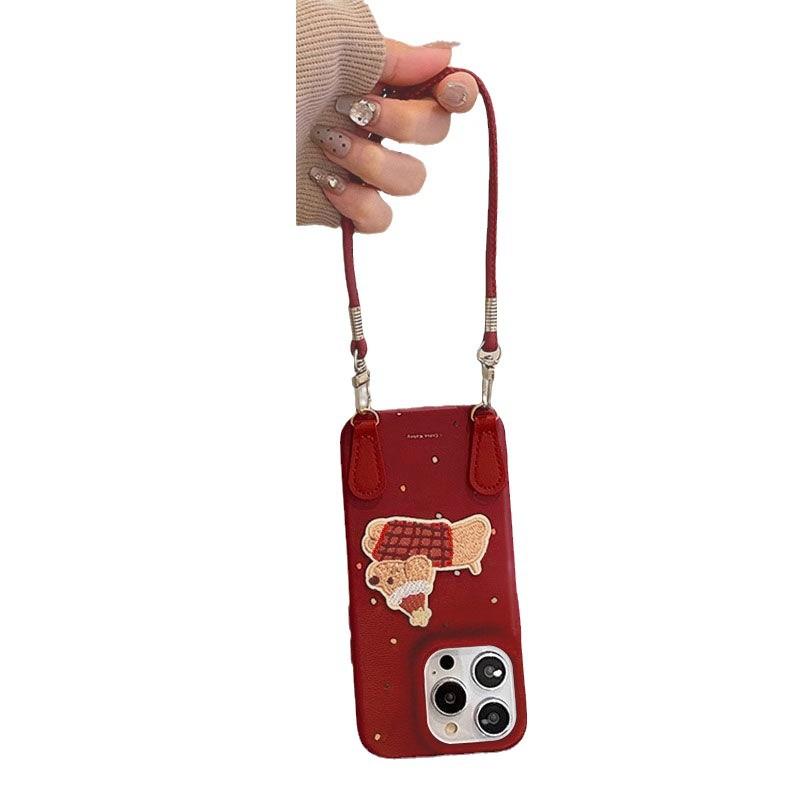 Embroidered Puppy Apple 16 ProMax Phone Case IPhone 15 Pro New 13 Women's 12 Soft 14 Leather Pattern XR