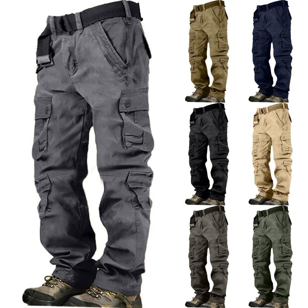 Мужские комбинезоны, повседневные брюки с несколькими карманами и завязками, походные брюки, хлопковые саржевые брюки