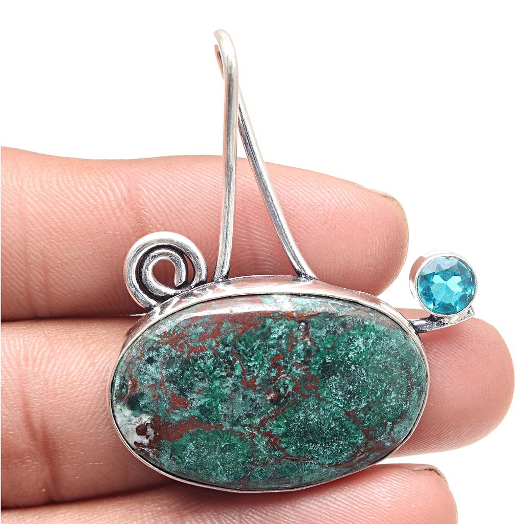 Кулон Хризоколла Камень Швейцарский Голубой Подарок на День Святого Валентина Серебряные Украшения 2"