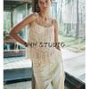 Spring New Women's Clothing American Ins Style Minimalist Easiest for Match Straight Lace Sling Round Neck Tops 6895054