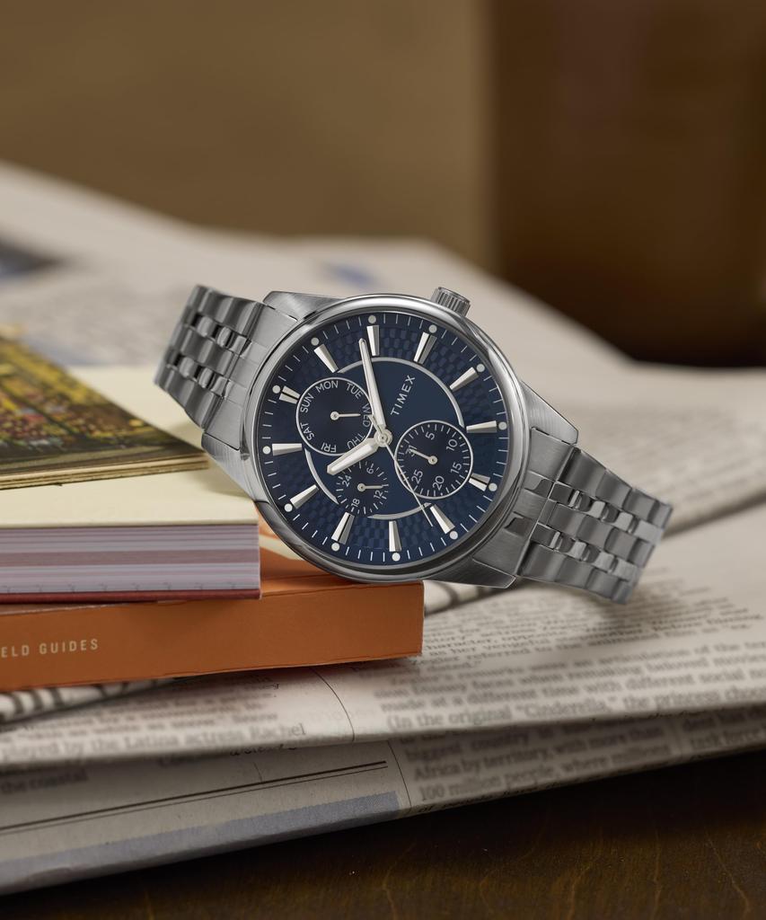 TIMEX Мужские часы Chicago Multifunction TW2Y21500, кварцевые, водозащита 50 м, минеральное стекло, синий циферблат, нержавеющая сталь