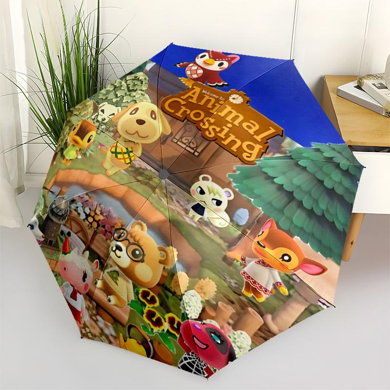1pc Animal Crossing Automatic Open/close Folding Portable Umbrella with 8-Rib Structure for Women/Men, All-Season Use,0901134