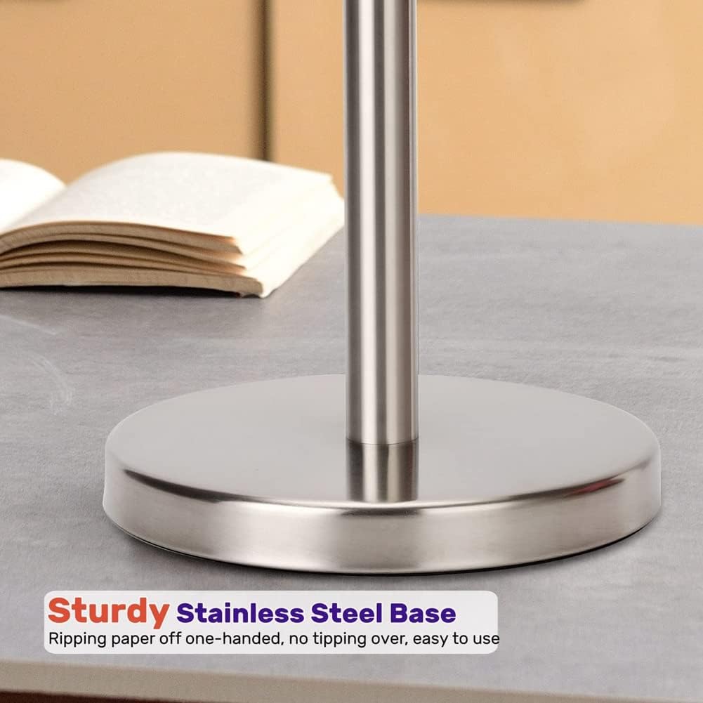 Stainless Steel Brushed Silver Toilet Paper Stand with Weighted Base & 4-Spare Capacity
