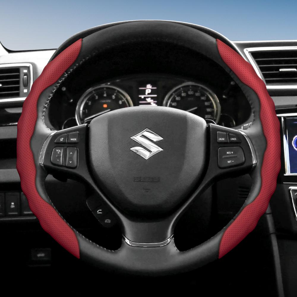 bpzsw1 Suitable for Suzuki Steering Wheel Covers with a Wavy Sports Design, Breathable Leather, Segmented Anti-Slip, for Models